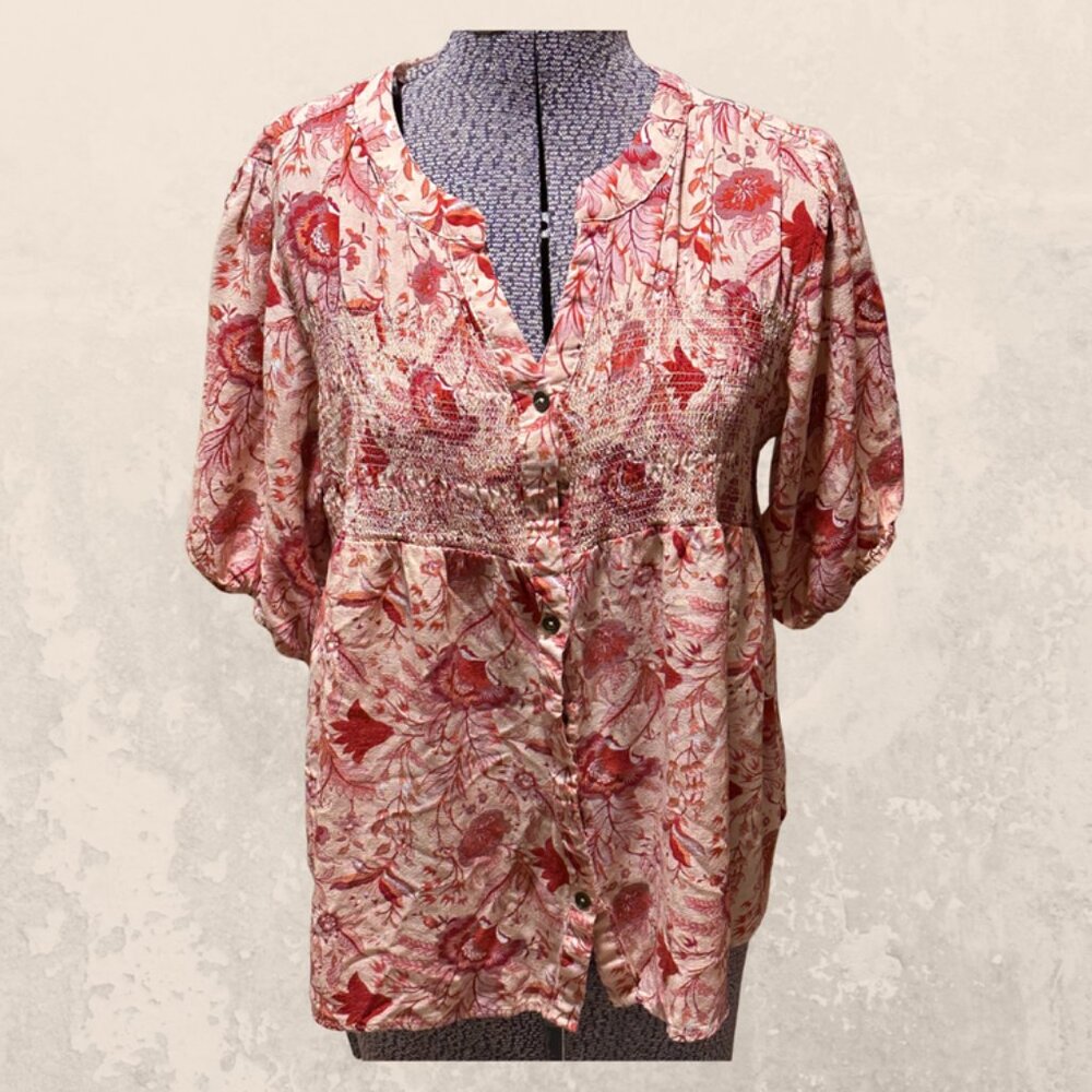 Knox Rose Pink Floral Peasant Blouse